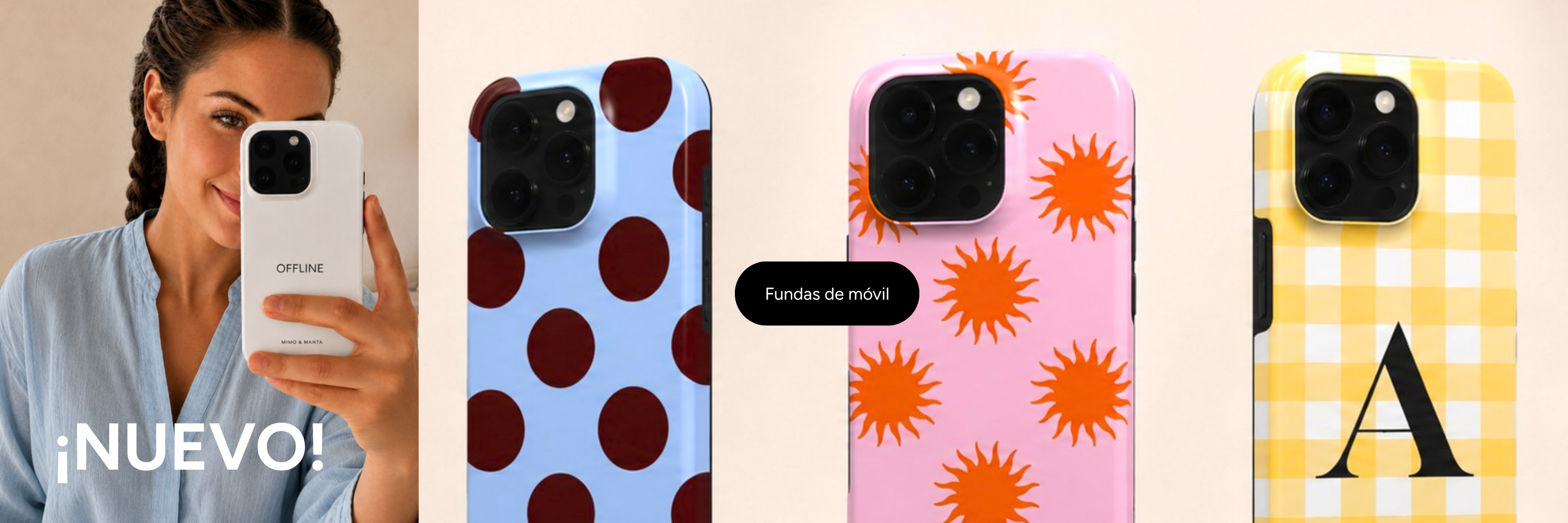 Colección de fundas de móvil de MIMO & MANTA con diseños de lunares, soles y cuadros vichy

