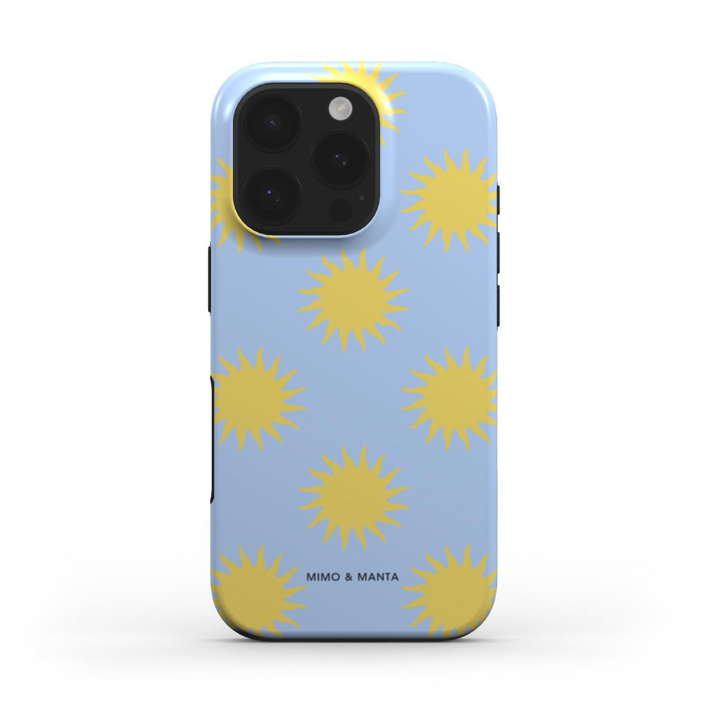 funda de móvil sol azul y amarillo de frente - MIMO & MANTA