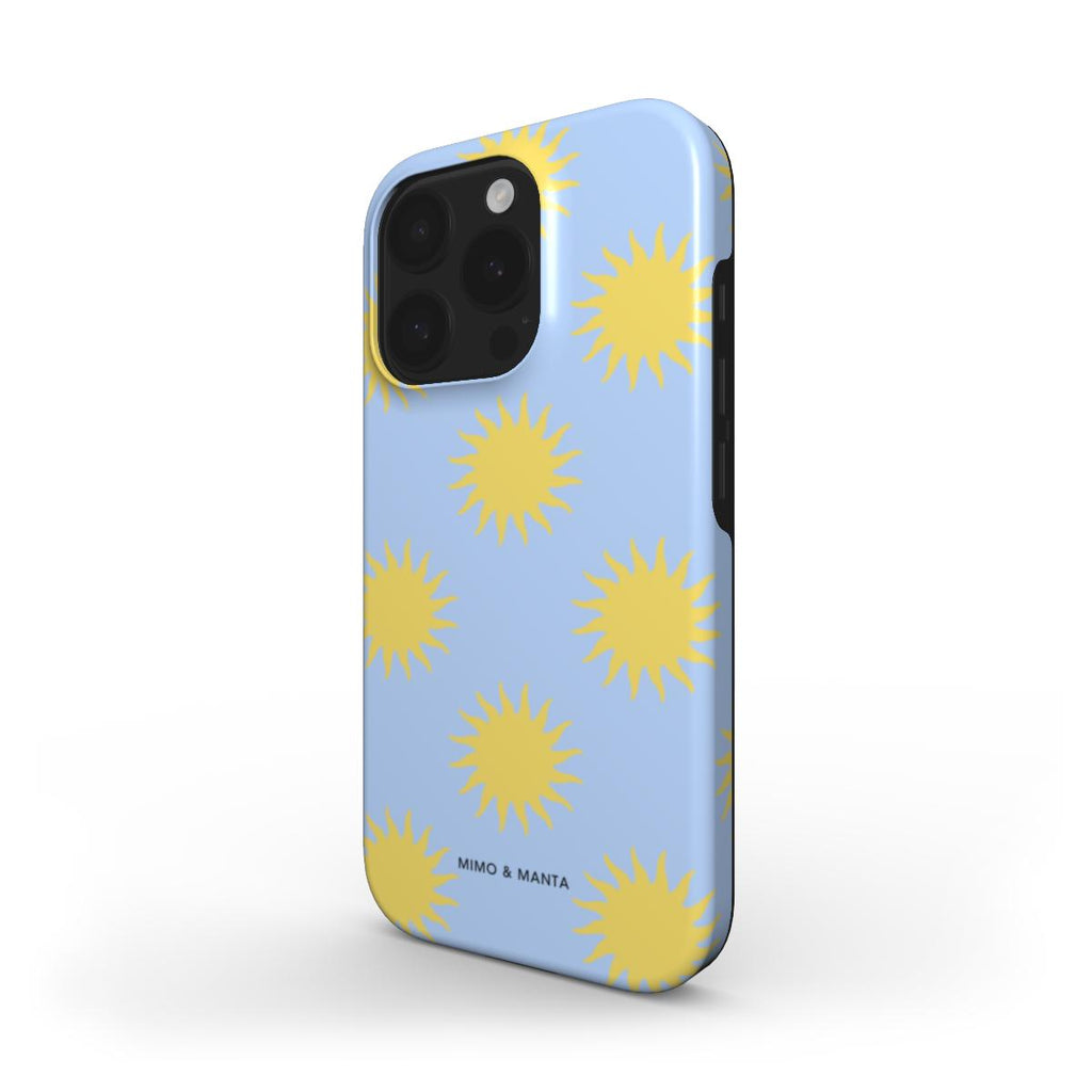 funda de móvil sol azul y amarillo de lado - MIMO & MANTA