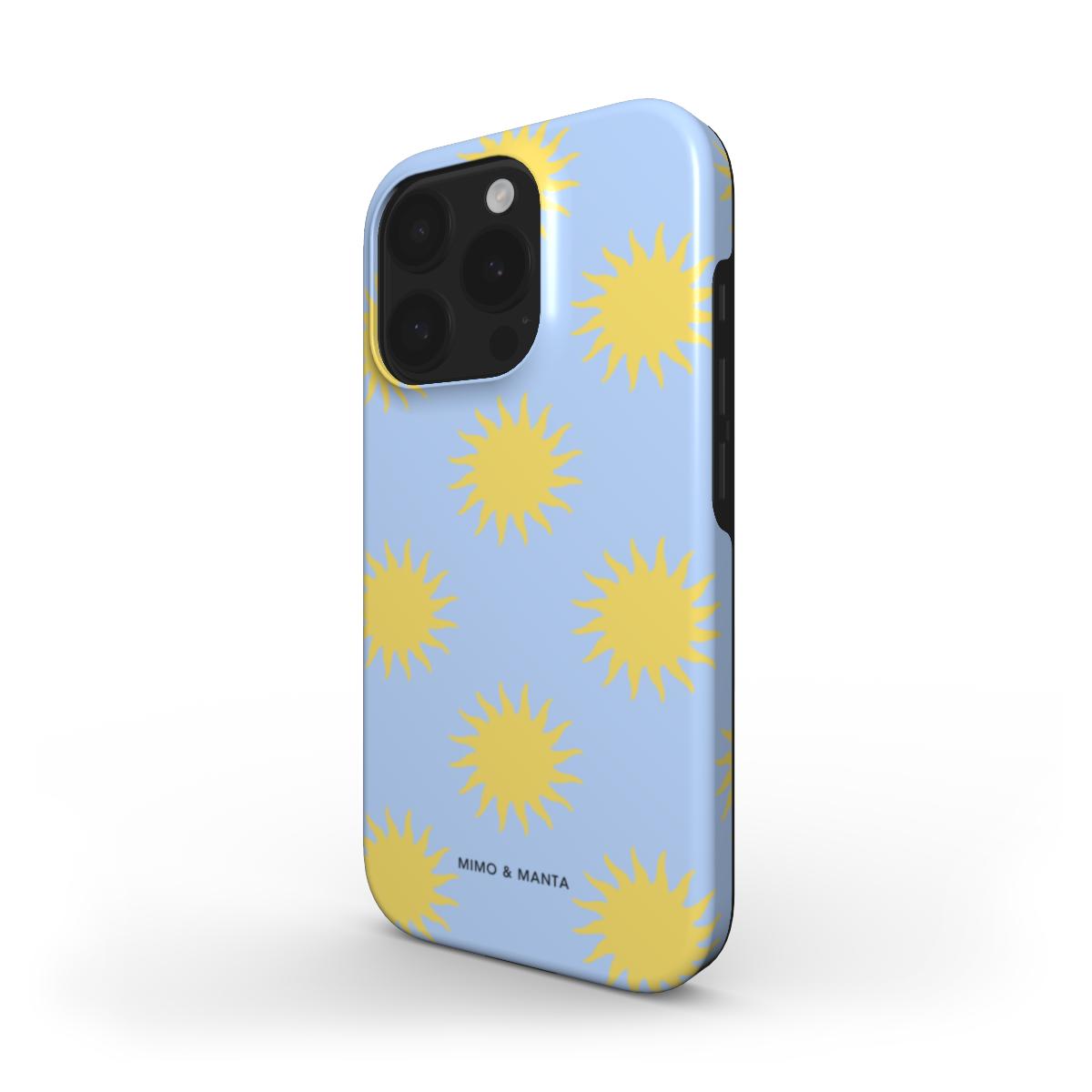 funda de móvil sol azul y amarillo de lado - MIMO & MANTA
