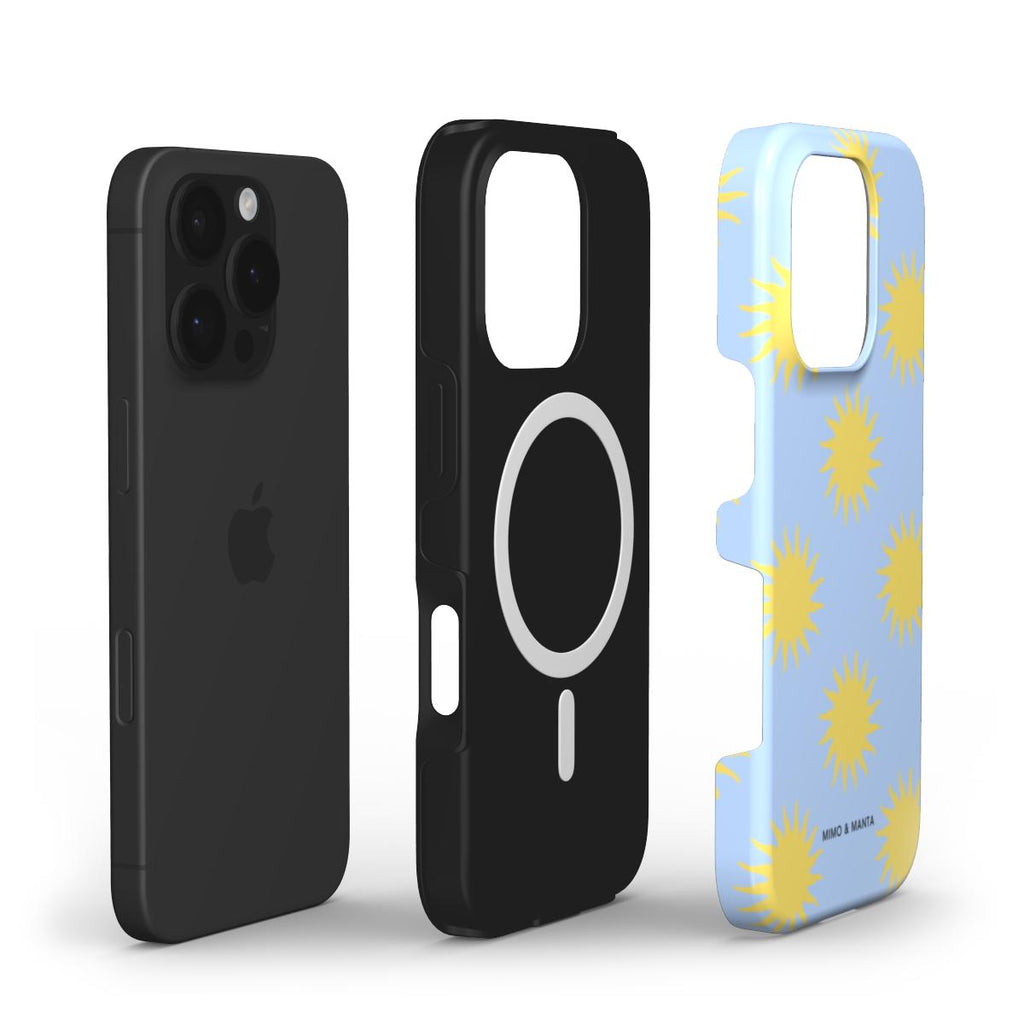 funda de móvil sol azul y amarillo composición - MIMO & MANTA