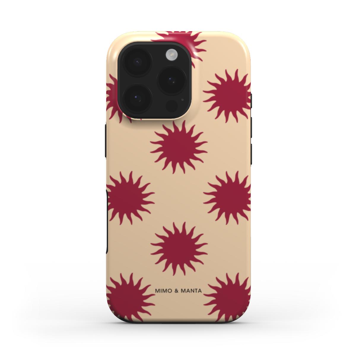 funda de móvil sol burdeos y naranja de frente - MIMO & MANTA