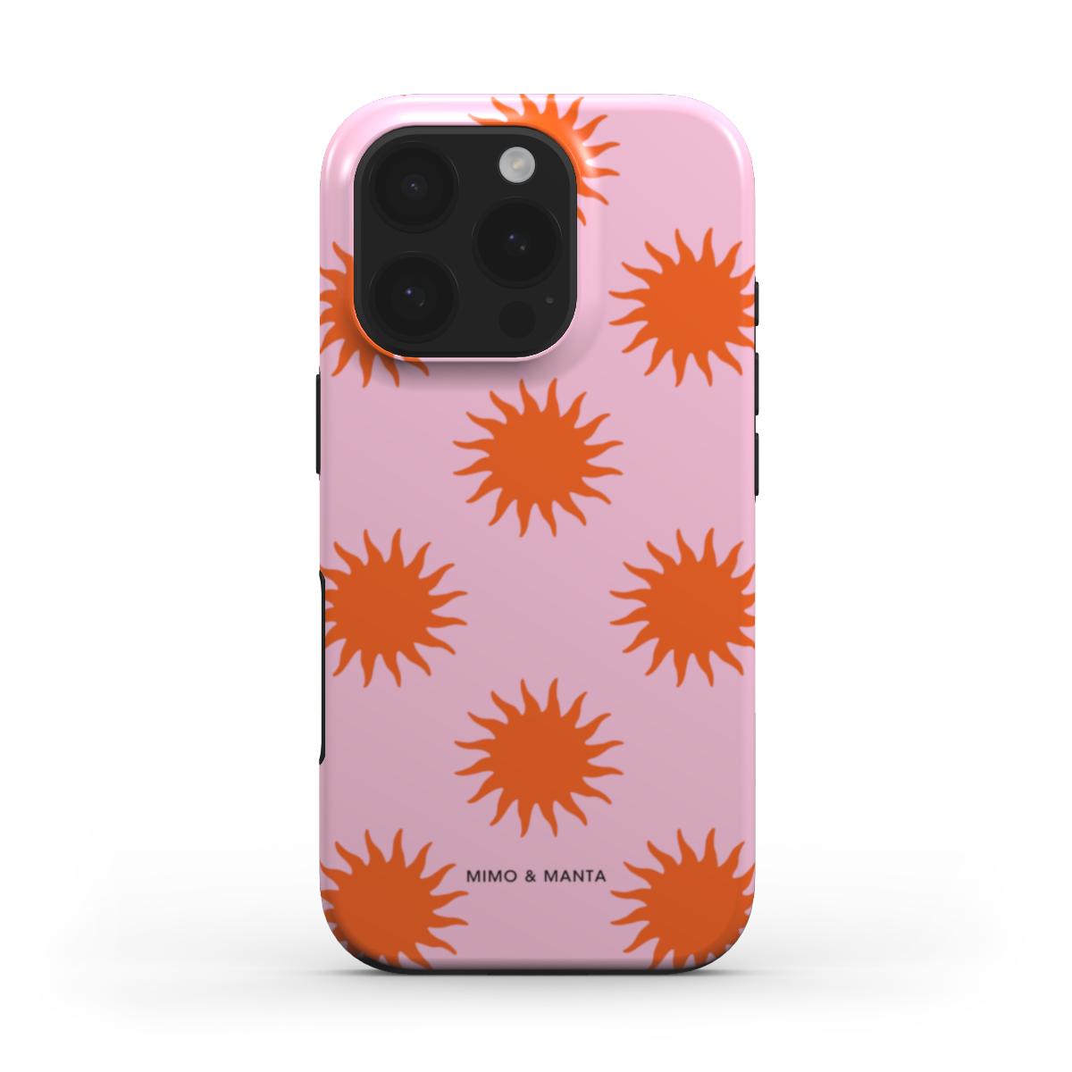 funda de móvil sol naranja y rosa de frente - MIMO & MANTA