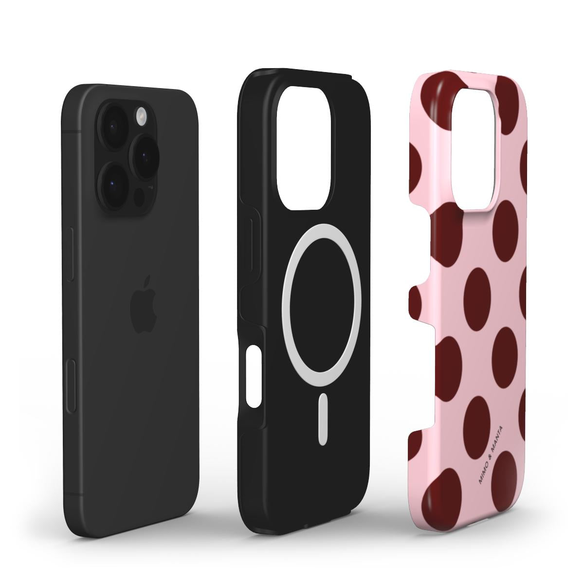 funda de móvil topos grandes marrón y rosa composición