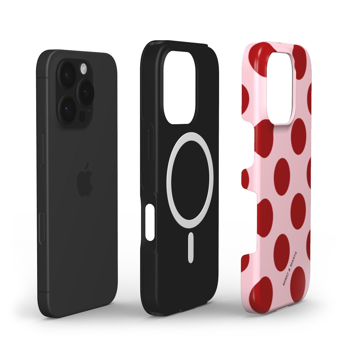 funda de móvil topos grandes color rojo y rosa composición