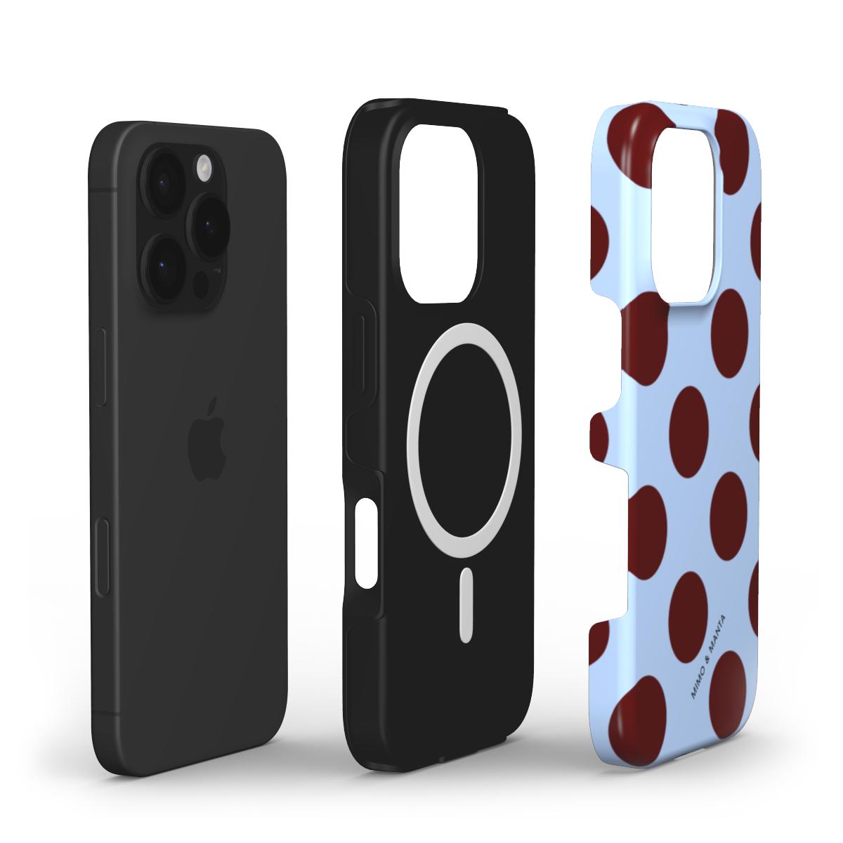 funda de móvil topos grandes vino y azul composición