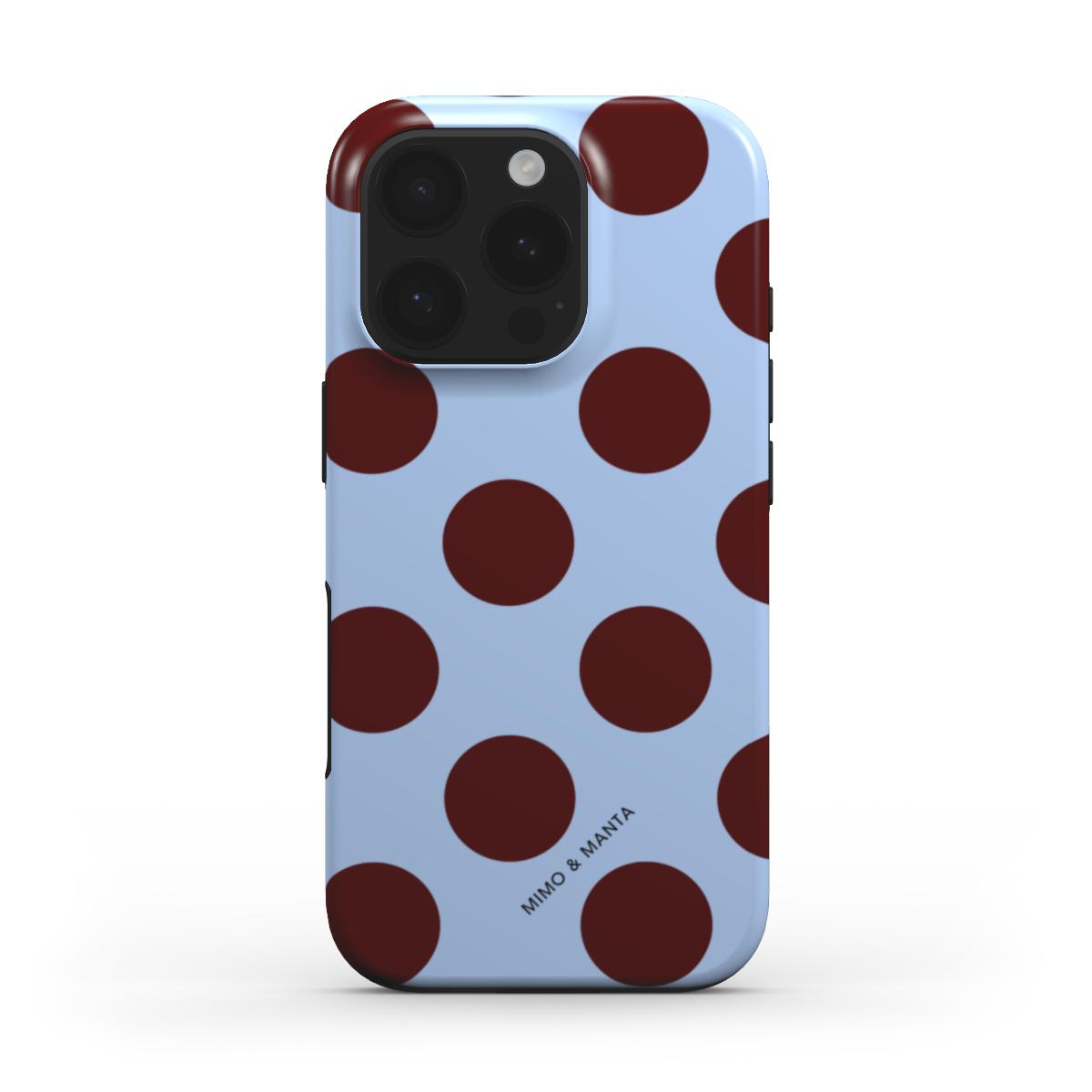 funda de móvil topos grandes vino y azul de frente