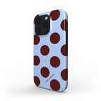 funda de móvil topos grandes vino y azul de lado