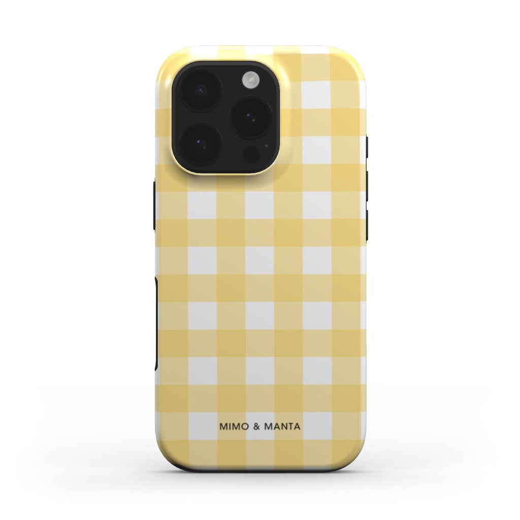 funda de móvil vichy amarillo personalizable de frente