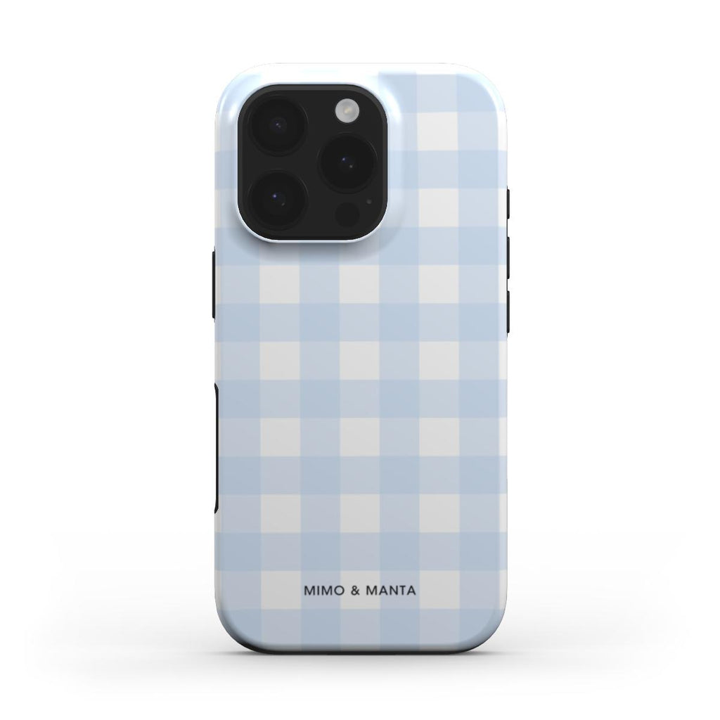 funda de móvil vichy celeste personalizable de frente