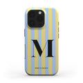funda de móvil rayas azul y amarillo personalizada de frente